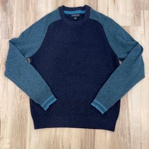 Lands' End Canvas Collection wool sweater, men's size medium, navy and teal